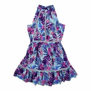 Floral Backless Dress - Purple and Blue